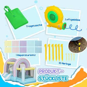 AIYAPLAY Hüpfburg, Piscină cu Bile, 2 Tobogane, Țesătură Oxford, Rezistent la UV, Blower, Colorat | Aosom Romania