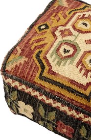 Pouf din iută țesut manual cu model geometric kilim, 60×60×H30 cm, „Jopf"