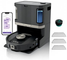 Aspirator robot Shark PowerDetect Max RV2800ZEEU, 650W, 0.3 L, 372 m², 360° LiDAR, Autonomie pana la 110 min, Detectare margini umede, Negru