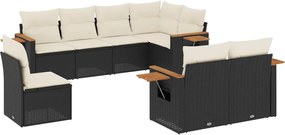 vidaXL Set mobilier de grădină cu perne, 8 piese, negru, poliratan