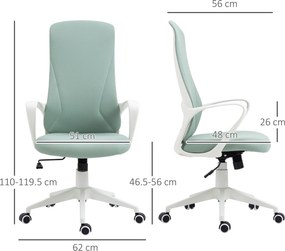 Vinsetto Scaun de birou ergonomic, cu înălțime ajustabilă și balans, 62x56x110-119,5 cm, verde | Aosom Romania
