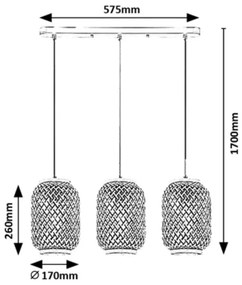 Lustră pe cablu ADALLA 3xE27/40W/230V ratan Rabalux 72093