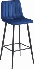 Scaun de bar albastru POZZA VELVET cu picioare negre