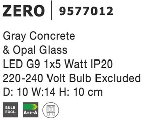 Aplica de perete design modern ZERO beton gri NVL-9577012