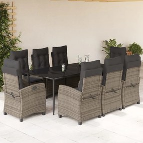 vidaXL Set mobilier grădină cu perne, 9 piese, gri, poliratan