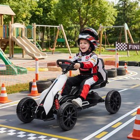 HOMCOM Go-Kart Electric Pentru Copii 3-8 Ani, 3-5 Km/h, Alb | Aosom Romania