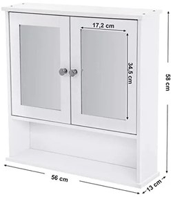 Dulap de depozitare pentru baie, Vasagle, Alb, 56.5x13x58.5 cm