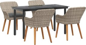 vidaXL Set de masă pentru grădină cu pernă 5 pcs Gri deschis poliratan