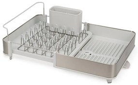 Uscator de vase Joseph Joseph Extend 851692, Extensibil, Drenaj, Suport ustensile si tacamuri detasabil, Sampanie/Alb