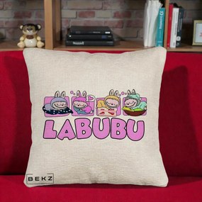 Perna Personalizata Labubu Sleeping Quad, 40x40 cm, Bej Canapea, Husa Detasabila, Perna Inclusa, BEKZ®