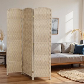 HOMCOM Paravan Interior cu 3 Panouri Pliabil, 135x180 cm, Separatoare Împletit din PP și Lemn de Pin, Stejar | Aosom Romania