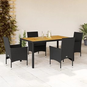 3278671 vidaXL Set mobilier grădină perne 5 piese negru poliratan/lemn acacia