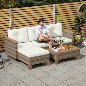 Outsunny Set de Mobilier de Grădină din 3 Piese cu Canapea, Șezlong și Măsuță de Cafea, 128x66x66 cm, Kaki | Aosom Romania