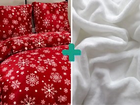 2x lenjerie de pat din microplus SNOWFALL rosu + cearsaf din microplus SOFT 180x200 cm alb