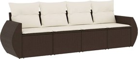 vidaXL Set canapele de grădină, 4 piese, cu perne, maro poliratan maro