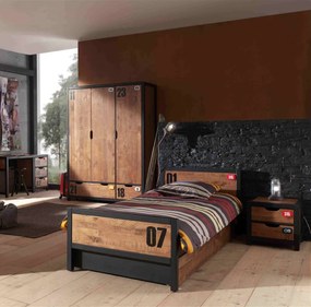 Set Mobilier pentru Cameră Copii ALEX, 5 Piese, Pat 90x200 cm, Pin Masiv și Metal Negru – Vipack