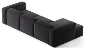 Colțar gri închis cu tapițerie din catifea reiată (cu colț pe partea stângă/cu șezlong) Bergamo – Cosmopolitan Design