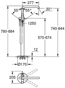 Baterie cada - dus freestanding Grohe Essence crom lucios