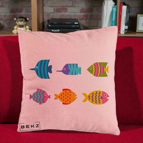 Perna Decorativa Pesti Colorati Cartoon, 40x40 cm, Roz, Husa Detasabila, Perna Inclusa, BEKZ®