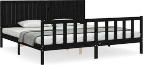 vidaXL Cadru pat cu tăblie 200x200 cm, negru, lemn masiv