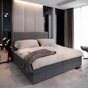 OFERTA Pat tapitat boxspring ISPIRA 140x200 cm gri II. calitate Saltele: Saltea cu arcuri Bonell