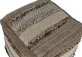 Pouf din iută, lână și bumbac țesut manual, 45 x 45 x 45 cm, „Jute Wool Footrest"