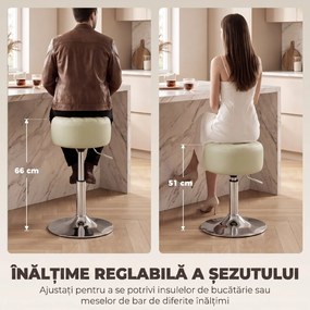 HOMCOM Scaun de Bar din Piele Ecologică PU, Reglabil pe Înălțime, Șezut Moale Gros, Rotire 360°, Pentru Insulă, Alb | Aosom Romania