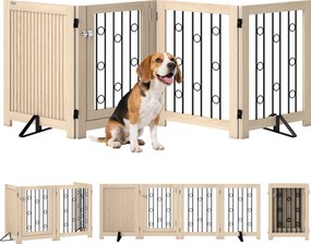 PawHut Poartă independentă pentru animale de companie, poartă pentru câini cu ușă, 4 panouri, pentru hol, scară, intrare, MDF, oțel | Aosom Romania