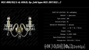 Aplica cristal Bohemia N21 009/02/1-A, Gold, lip.