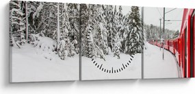 Tablou - Tren într-un peisaj înzăpezit (cu ceas) (90x30 cm)