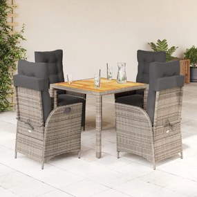 3213345 vidaXL Set mobilier de grădină cu perne, 5 piese, gri, poliratan