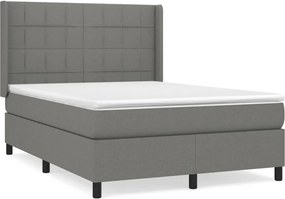 vidaXL Pat box spring cu saltea, gri închis, 140x190 cm, textil