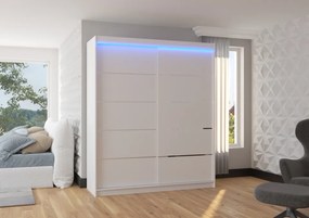 Dulap cu usi glisante si iluminare LED, Spectra 180 + LED, 180 cmx200 cmx58 cm, ADRK Furniture (Culoare: Alb)