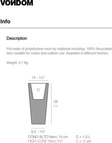 Ghiveci plante design decorativ modern interior / exterior HIGH SQUARE CONE mini 14x14x28cm