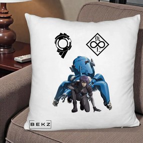 Perna Personalizata Ghost in the Shell Motoko si Tachikoma, 40x40 cm, Alb Pufos, Husa Detasabila, Perna Inclusa, BEKZ®