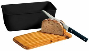 Cutie pentru pâine cu placă de tăiat Kesper 58091,negru, 34 x 14 x 18 cm