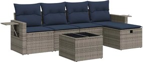 vidaXL Set mobilier grădină cu perne, 6 piese, gri, poliratan