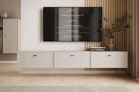 Comodă TV suspendată Lorini 200 cm cu sertare - culoare cașmir / mânere negre tip T-bar