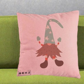 Perna Decorativa Pitic Gnom Nordic cu Cadou Menta, 40x40 cm, Roz, Husa Detasabila, Perna Inclusa, BEKZ®