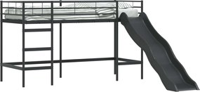 vidaXL Cadru de pat loft pentru copii cu tobogan Negru și antracit