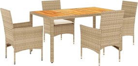 vidaXL Set mobilier grădină cu perne 5 piese bej poliratan/lemn acacia