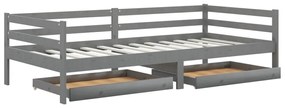 3083676 vidaXL Pat de zi cu sertare, gri, 90x200 cm, lemn masiv de pin