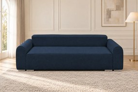 Canapea extensibilă Fiorella din boucle, bleumarin, cu ladă de depozitare