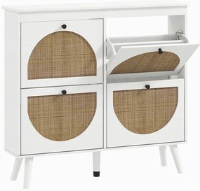 HOMCOM Dulap de pantofi 4 plier 20 de perechi raft ajustabil stil boem picioare din lemn masiv 105 x 24 x 97.5 cm alb | Aosom Romania