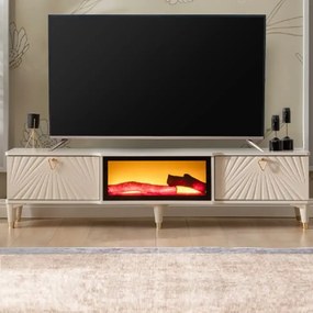 Comoda tv cu semineu Calvin, culoare bej 160 cm