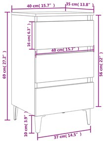 Noptiere cu picioare din metal 2 buc. stejar maro 40x35x69 cm 2, Stejar brun