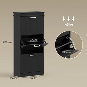 HOMCOM Dulap pentru Depozitarea Pantofilor cu 3 Sertare Rabatabile pentru 15 Perechi de Pantofi, 54x24x117,5 cm, Negru | Aosom Romania