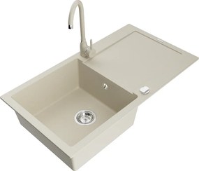 Mexen Leo chiuvetă din granit cu 1 compartiment, cu scurgător și baterie de bucătărie Telma, bej - 6501-69-670200-69