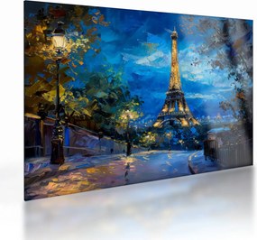 Tablou pe sticlă - Pictură în ulei a Turnului Eiffel (70x50 cm)