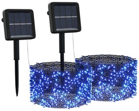 Instalatie de lumini solare, 2 buc.x200 LED albastru int ext 2, Albastru